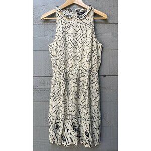 Tintoretto Shift Geo Printed Embroidered Peter Pan Mini Dress S